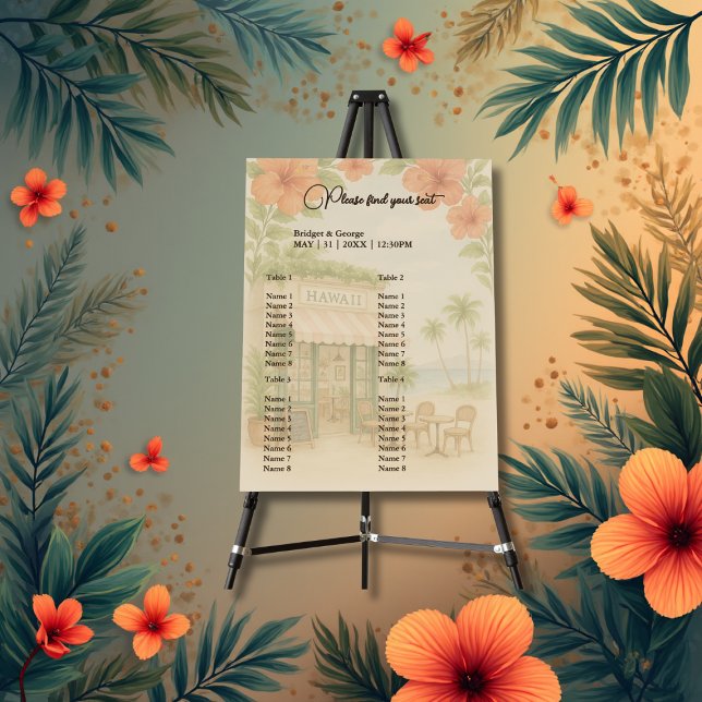 Tropical Hawaii Destination Wedding seating Foam Board (Creator Uploaded)