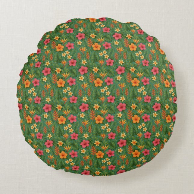 Tropical/Hawaii patterned floral Round Pillow (Front)