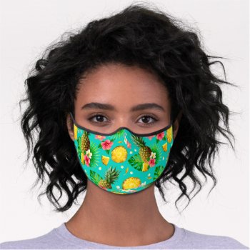 Tropical Hawaii Pineapple Hibiscus Fiesta Premium Face Mask by BluePlanet at Zazzle