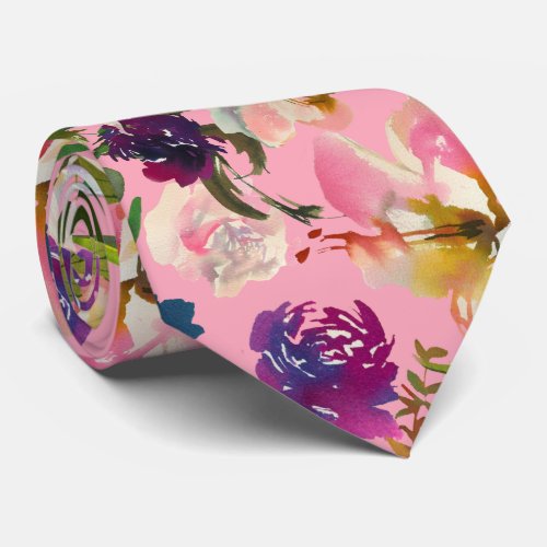 Tropical Hawaii Pink Roses Floral Neck Tie