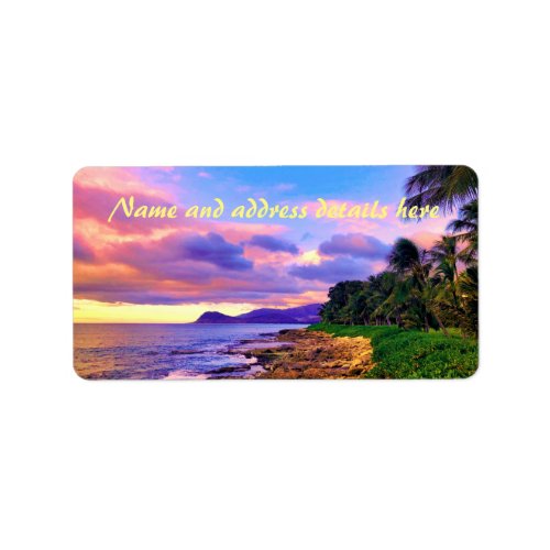 Tropical Hawaii Seashore Sunset Label