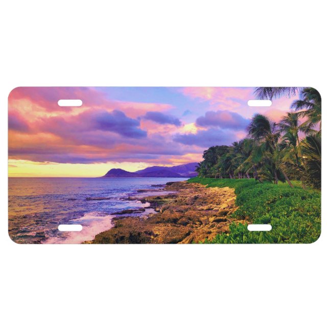 Tropical Hawaii Seashore Sunset License Plate (Front)