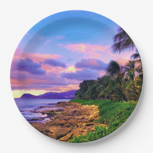 Tropical Hawaii Seashore Sunset Paper Plates
