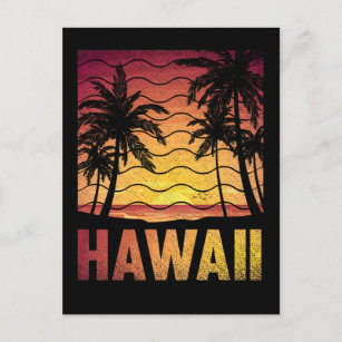 Tropical Hawaii Sunset Beach Retro Hawaiian Palms Postcard