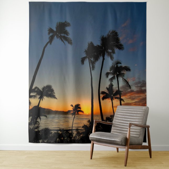 Tropical Hawaii Sunset Palm Trees Photo Backdrop (In Situ)