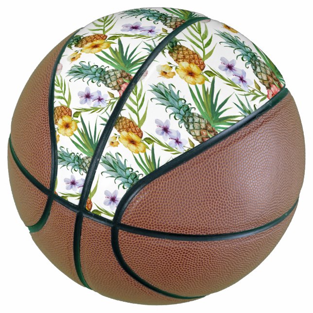 Tropical hawaii theme watercolor pineapple pattern basketball (Angled)