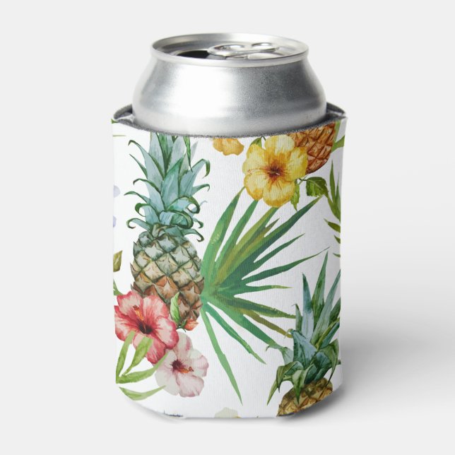 Tropical hawaii theme watercolor pineapple pattern can cooler (Can Front)