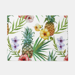 Tropical hawaii theme watercolor pineapple pattern doormat