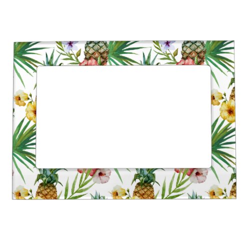 Tropical hawaii theme watercolor pineapple pattern magnetic frame