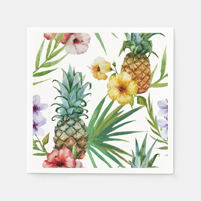 Tropical hawaii theme watercolor pineapple pattern napkins (Front)