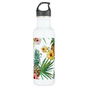 Tropical Hawaii Theme Watercolor Pineapple Pattern Stainless Steel Water Bottle by AllAboutPattern at Zazzle