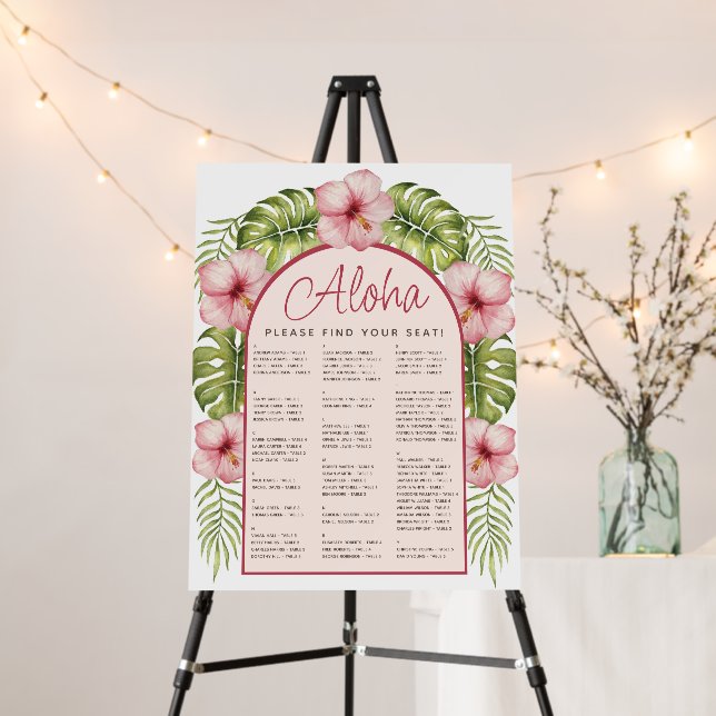 Tropical Hawaii Wedding Alphabetical Seating Chart Foam Board (In Situ (Stand))