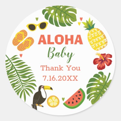 Tropical Hawaiian Aloha Baby Shower Classic Round Sticker