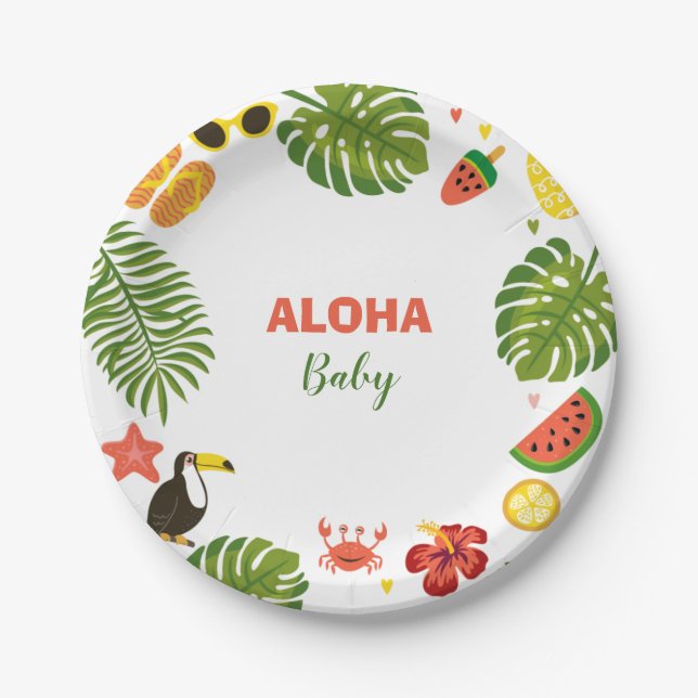 Tropical Hawaiian Aloha Baby Shower Paper Plates (Front)