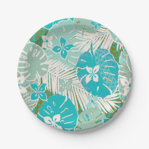 Tropical hawaiian aloha print paper plates