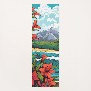 Tropical Hawaiian Beach and Flowers Yoga Mat