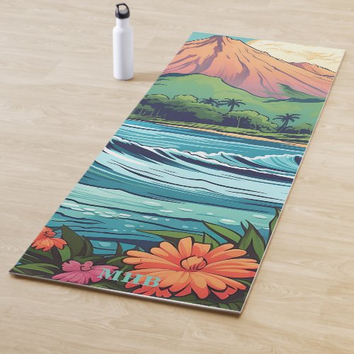 Tropical Hawaiian Beach and Mountains Yoga Mat