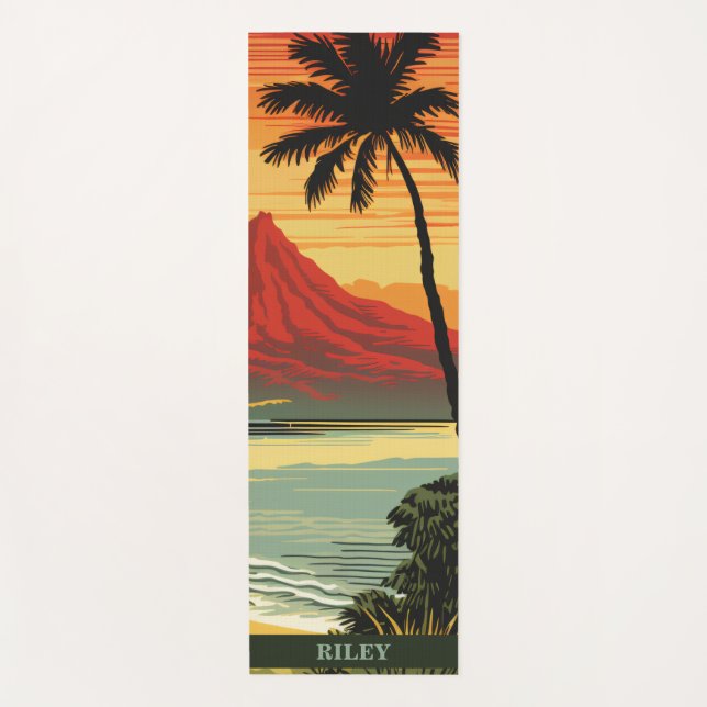 Tropical Hawaiian Beach and Palm Tree Yoga Mat (Front)