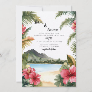  Tropical Hawaiian Beach Destination Wedding Invitation