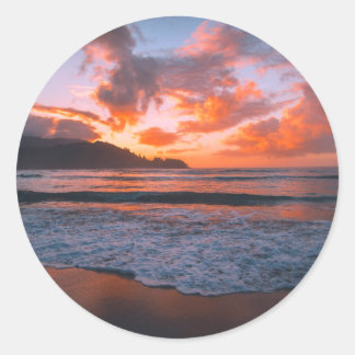 Tropical Hawaiian Beach Sunset Classic Round Sticker
