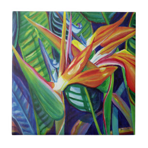 Tropical Hawaiian Bird of Paradise Ceramic Tile