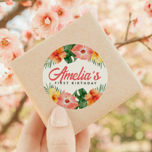 Tropical Hawaiian Birthday Party Round Sticker
