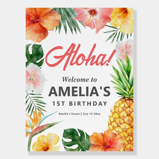 Tropical Hawaiian Birthday Party Welcome Sign (Front)