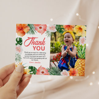 Tropical Hawaiian Birthday Photo thank you card