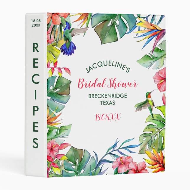 Tropical Hawaiian Bridal Shower Recipes Mini Binder (Front/Spine)