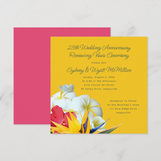 Tropical Hawaiian Floral Anniversary Vows Invitati Invitation (Front/Back)