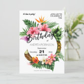 Tropical Hawaiian Floral Birthday Party White Invitation (Standing Front)