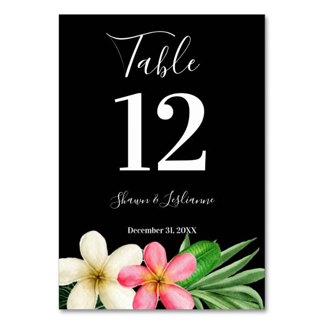 Tropical Hawaiian Floral Black Table Number (Front)