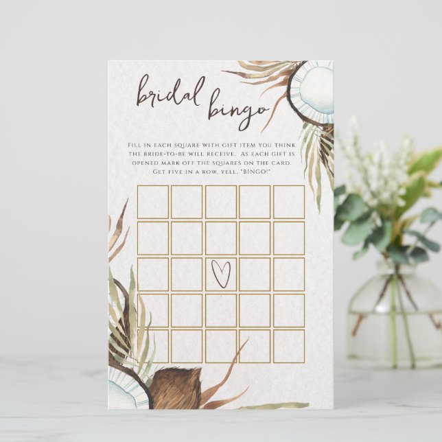 Tropical Hawaiian Floral bridal shower bingo game (Standing Front)