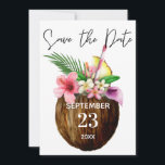 Tropical Hawaiian Floral & Coconut Kraft- Green Save The Date<br><div class="desc">Get your guests in the mood to party with this tropical Hawaiian floral coconut save the date invitation.  Available in mulitple colors.</div>