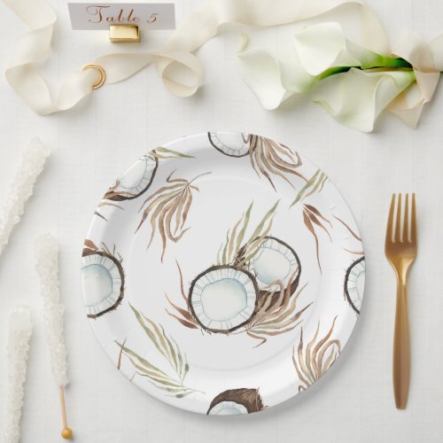 Tropical Hawaiian Floral  Coconut party Paper Plates