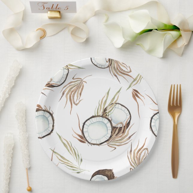 Tropical Hawaiian Floral & Coconut party Paper Plates (Wedding)