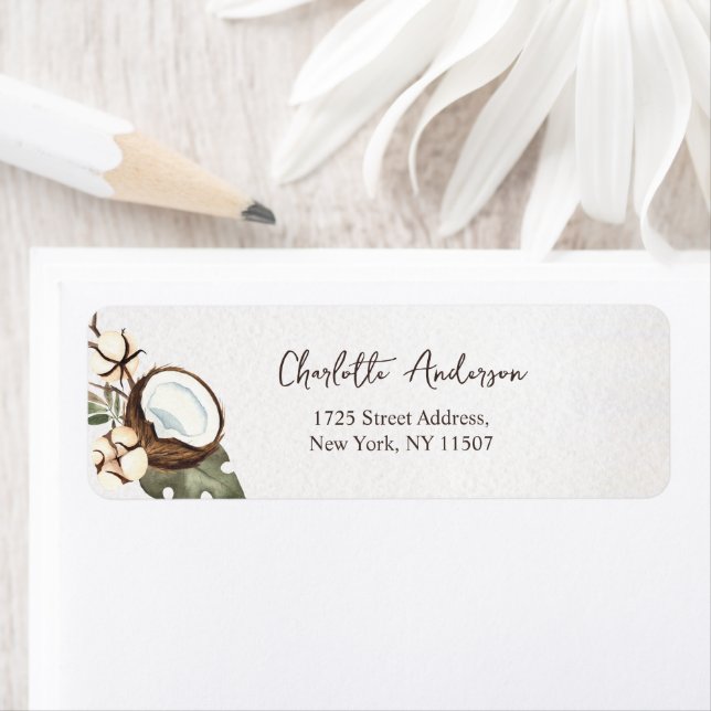 Tropical Hawaiian Floral & Coconut Return Address Label (Insitu)