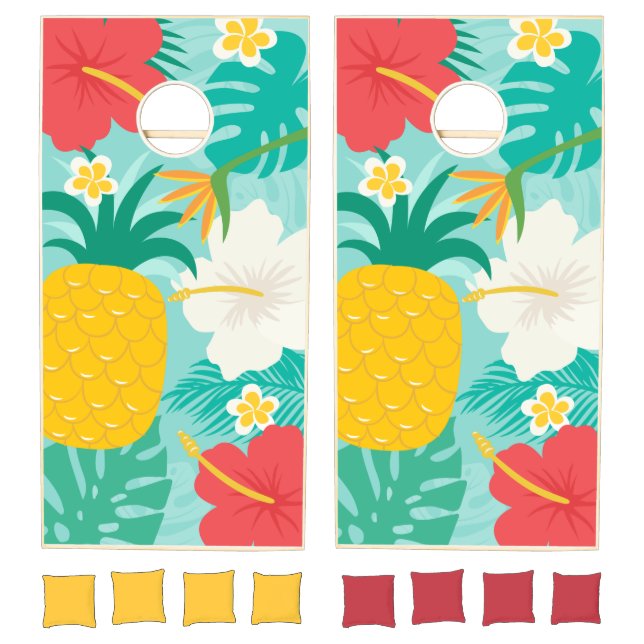 Tropical Hawaiian Floral Cornhole Set (Set)