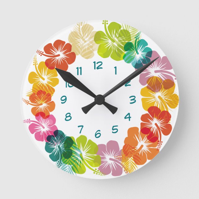 Tropical Hawaiian Floral Design Round Clock (Front)