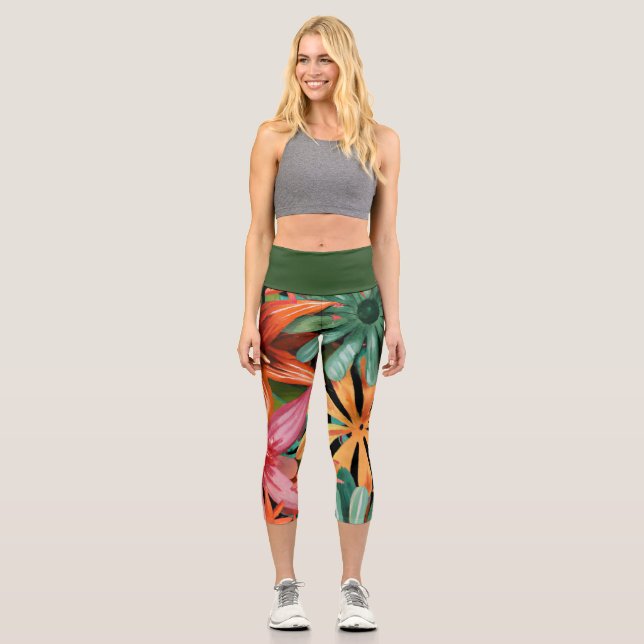 tropical/Hawaiian/floral/flower Capri Leggings (Front)