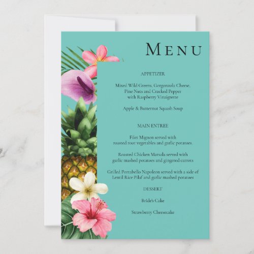 Tropical Hawaiian Floral Menu_ Teal Blue Invitation