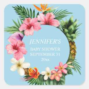 Tropical Hawaiian Floral Name - Blue 2 Square Sticker