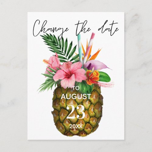 Tropical Hawaiian Floral Pineapple Change the Date Postcard