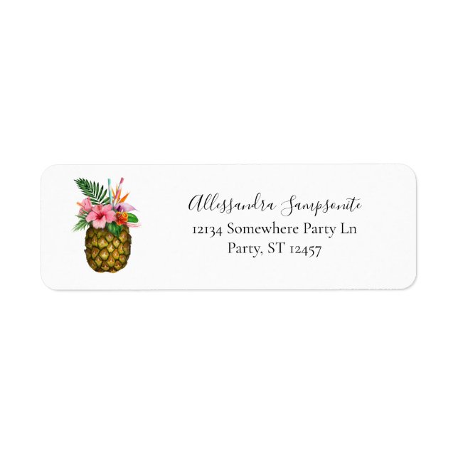 Tropical Hawaiian Floral & Pineapple Return Addres Label (Front)