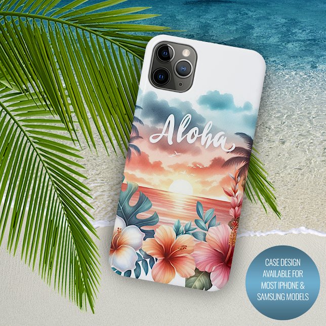 Tropical Hawaiian Floral Sunset Beach Scene Case-Mate iPhone Case (Creator Uploaded)