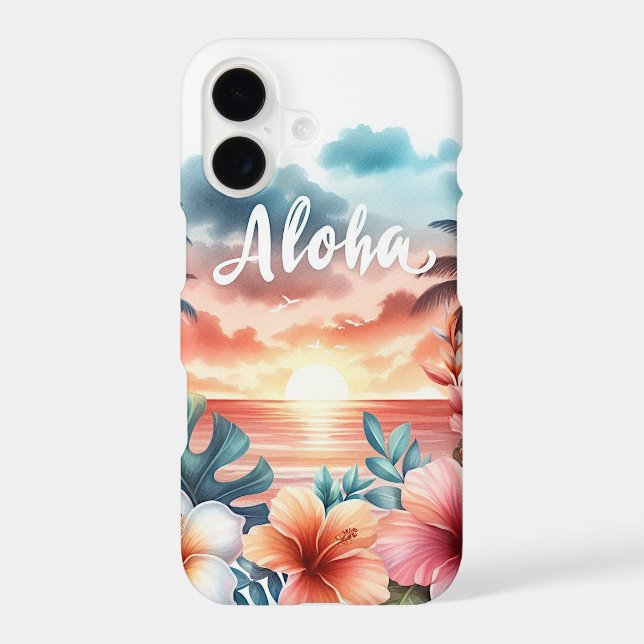 Tropical Hawaiian Floral Sunset Beach Scene iPhone Case (Back)
