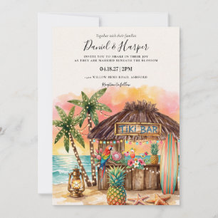 Tropical Hawaiian Floral Watercolor Wedding Invitation