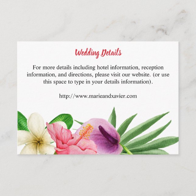 Tropical Hawaiian Floral Wedding Details Enclosure Card (Front)