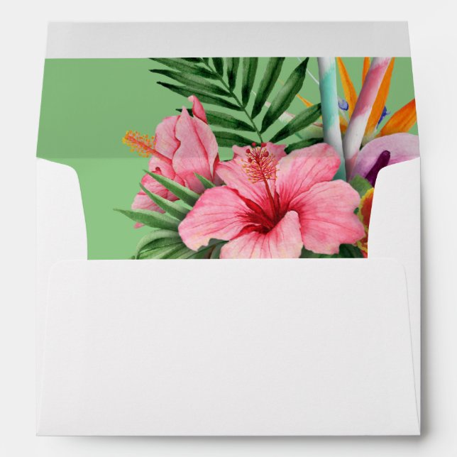 Tropical Hawaiian Floral Wedding or Party- Green Envelope (Back (Bottom))