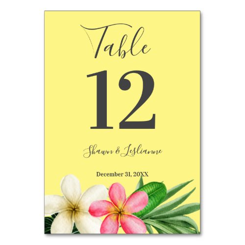 Tropical Hawaiian Floral Yellow Table Number